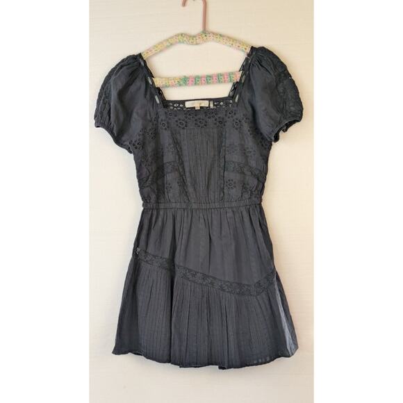 LoveShackFancy Stern Dress Black Gauzy Cotton Lace Off The Shoulder Size XS Mini - Picture 2 of 7